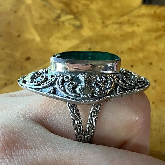Green Quartz Sterling Silver Cocktail Ring Size 7 - Picture 2 of 8